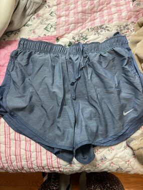 Nike Women's Heather Blue Athletic Shorts with Swoosh